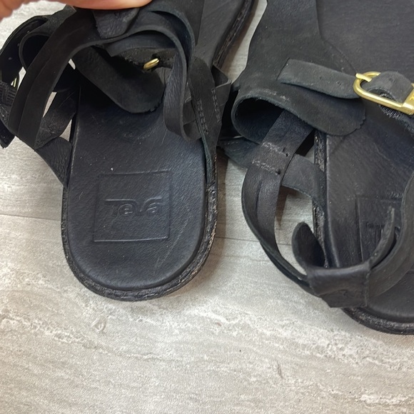 Teva Encanta Black Leather Thong Sandal Womans Size 8 - Picture 5 of 10